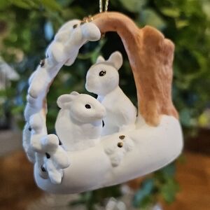 Hallmark 88 "Christmas Is Sharing" Hand Painted Bone China white rabbit bunnies